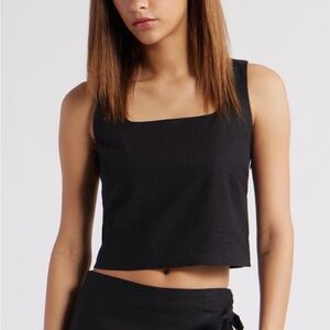 OPEN EDIT Sleeveless Linen Blend Top In Black | Size XL | Black - NEW WITH TAGS